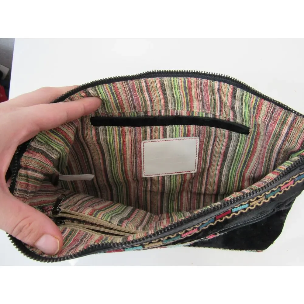 Savanna Jane Black Suede Embroidered Wristlet Clutch Bag Cactus Western
